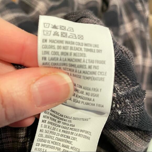 American Eagle Grey Pink Plaid Long Sleeve Wrap Dress Womens S Fall Flannel Mini - Picture 7 of 11